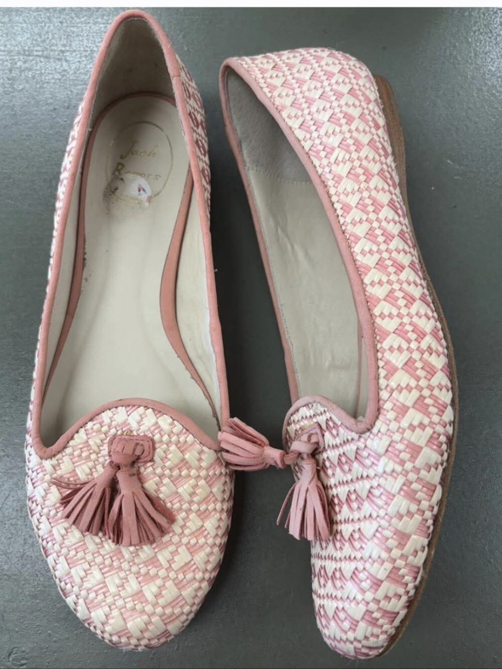 Jack Rogers Pink & Cream Woven Tassel Flats